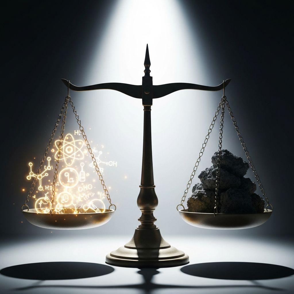Abstract image representing truth versus myth with balanced scales
